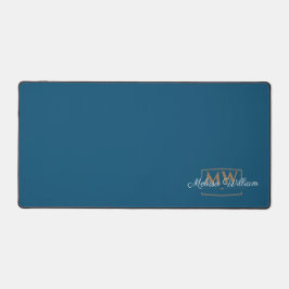 Blauw Wit Goud Monogram Naam Script Bureaumat