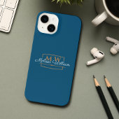 Blauw Wit Goud Monogram Naam Script iPhone Hoesje