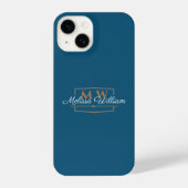 Blauw Wit Goud Monogram Naam Script iPhone Hoesje (Achterkant)