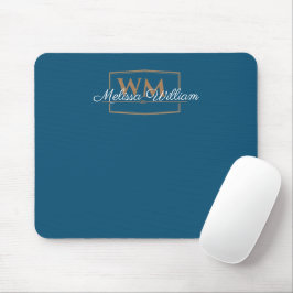 Blauw Wit Goud Monogram Naam Script Muismat