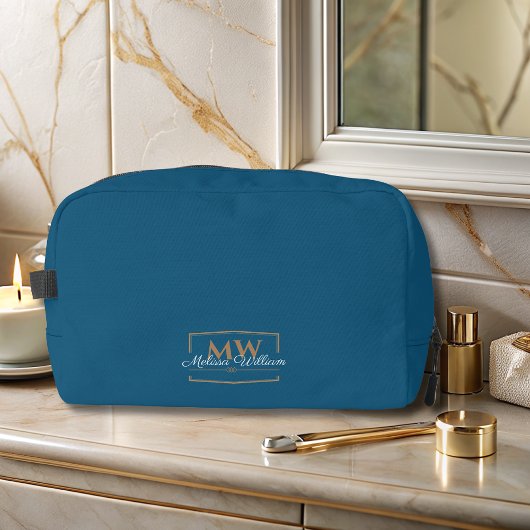 Blauw Wit Goud Monogram Naam Script Toilettasje