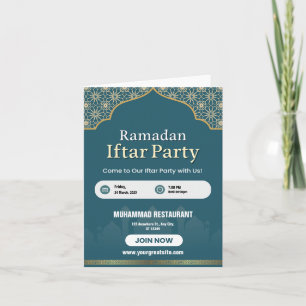 Blauw, Wit & Goud Ramadan Iftar Uitnodigingsposter