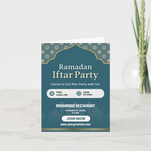 Blauw, Wit & Goud Ramadan Iftar Uitnodigingsposter (Voorkant)