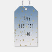 Blauw wit goud sterren verjaardag cadeaulabel (Voorkant)