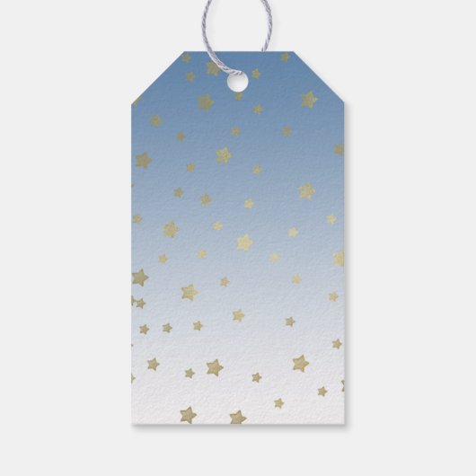 Blauw wit goud sterren verjaardag cadeaulabel (Achterkant)