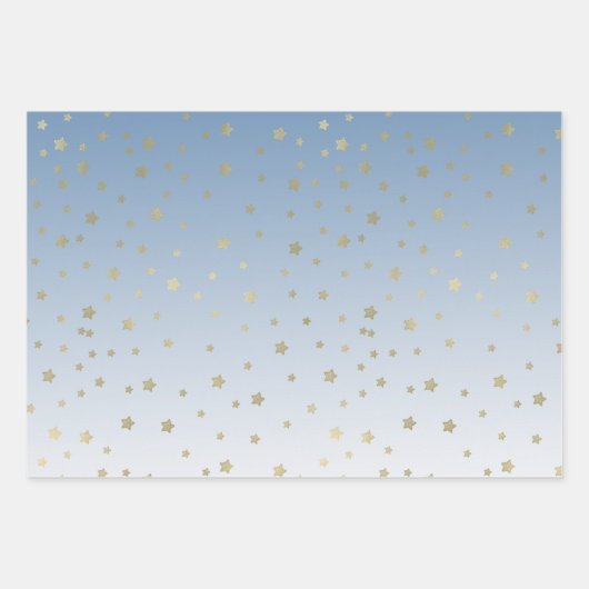 Blauw wit goud sterren verjaardag inpakpapier vel (Voorkant 2)