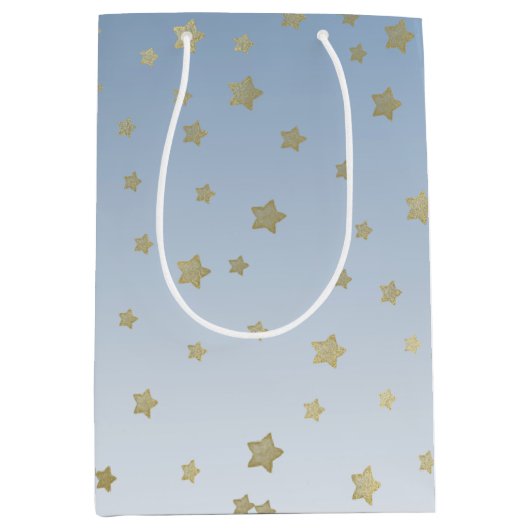 Blauw wit goud sterren verjaardag medium cadeauzakje (Voorkant)