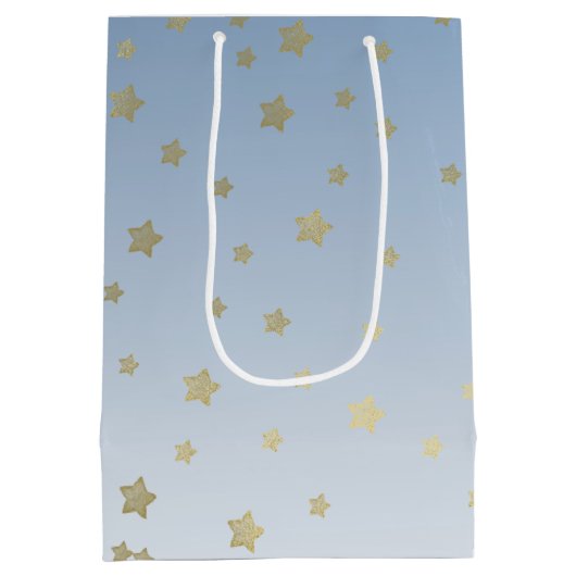 Blauw wit goud sterren verjaardag medium cadeauzakje (Achterkant)