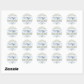 Blauw Wit Goud Streep Confetti Baby Jongensdouche Ronde Sticker (Vel)