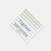 Blauw Wit Goud Streep Confetti Baby Jongensdouche Servet (Hoek)