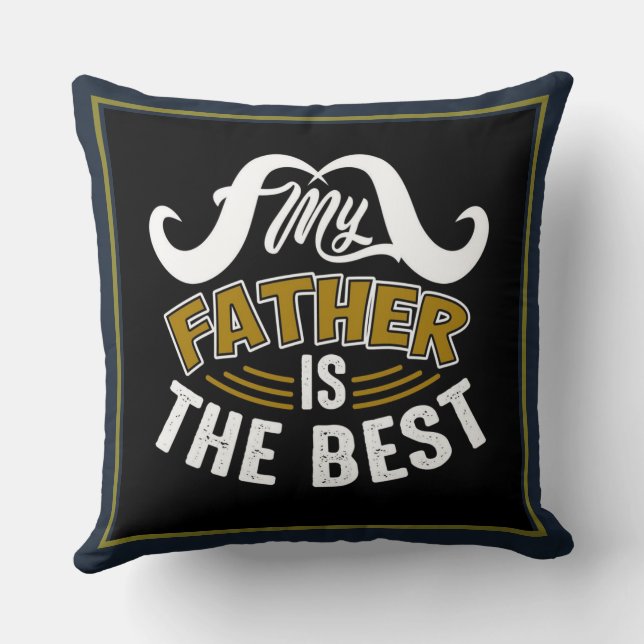 Blauw Wit Goud Typografie Gelukkige Vaderdag Kussen (Achterkant)