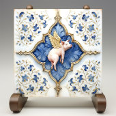 Blauw Wit Goud Varken Middeleeuws Scrollwork Tegeltje