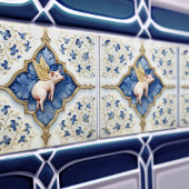 Blauw Wit Goud Varken Middeleeuws Scrollwork Tegeltje