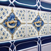 Blauw Wit Goud Vissen Middeleeuws Scrollwork Tegeltje