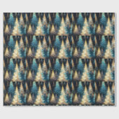 Blauw Wit Gouden Bomen Moderne Kerst Cadeaupapier (Vlak)