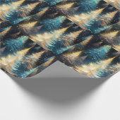 Blauw Wit Gouden Bomen Moderne Kerst Cadeaupapier (Hoek)