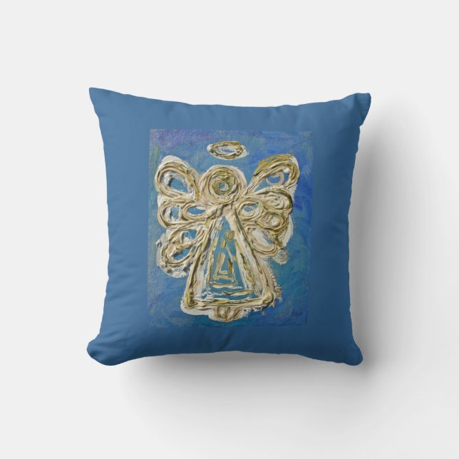 Blauw, wit, gouden engel decoratief Sierkussen (Voorkant)