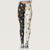 Blauw & Wit Gouden Sterren Gesplitst Leggings (Voorkant)
