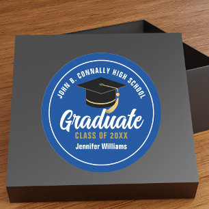 Blauw Wit Graduation Party Custom Afstuderen Ronde Sticker