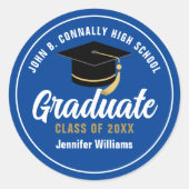 Blauw Wit Graduation Party Custom Afstuderen Ronde Sticker (Voorkant)