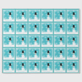 Blauw wit grappige sneeuwpop winter sneeuwvlokken cadeaupapier (Vlak)