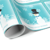 Blauw wit grappige sneeuwpop winter sneeuwvlokken cadeaupapier (Rol Hoek)