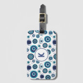 Blauw Wit Grieks Kwaad Oog Patroon Monogram Bagagelabel (Voorkant (verticaal))