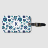 Blauw Wit Grieks Kwaad Oog Patroon Monogram Bagagelabel (Voorkant (horizontaal))
