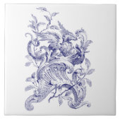 Blauw & Wit Griffin op Rocaille Barok Rococo Tegeltje (Voorkant)