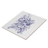 Blauw & Wit Griffin op Rocaille Barok Rococo Tegeltje (Zijkant)