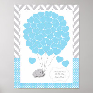 Blauw, wit grijs Baby shower 2 - Gast Poster