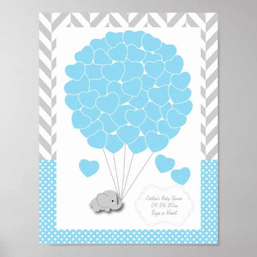 Blauw, wit grijs Baby shower 2 - Gast Poster (Voorkant)