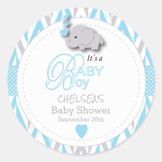 Blauw, wit grijs Baby shower 2 Ronde Sticker (Voorkant)