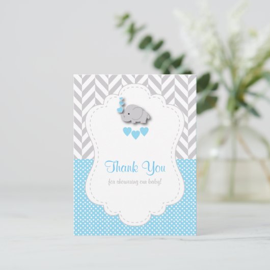 Blauw, wit, grijs Baby shower Briefkaart (Staand voorkant)