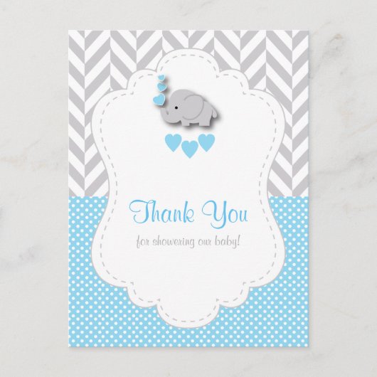 Blauw, wit, grijs Baby shower Briefkaart (Voorkant)