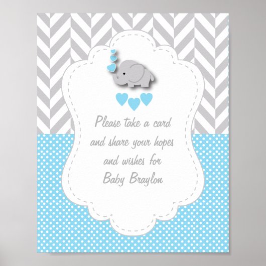 Blauw, wit grijs Baby shower Poster (Voorkant)