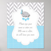 Blauw, wit grijs Baby shower Poster 2 (Voorkant)