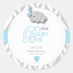 Blauw, wit grijs Baby shower Ronde Sticker