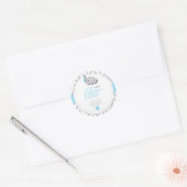 Blauw, wit grijs Baby shower Ronde Sticker (Envelop)
