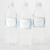 Blauw, wit grijs Baby shower Waterfles Etiket (Flessen)