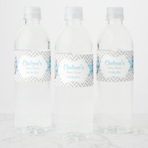 Blauw, wit grijs Baby shower Waterfles Etiket