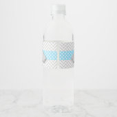 Blauw, wit grijs Baby shower Waterfles Etiket (Achterkant)