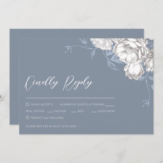  Blauw Wit & Grijs Bloemtekening (Voorkant / Achterkant)