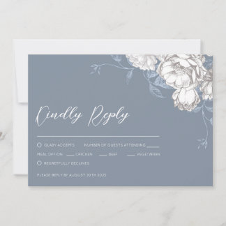 Blauw Wit & Grijs Bloemtekening