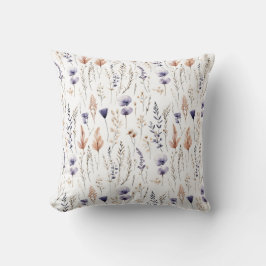Blauw Wit Grijs Bruin Beige Wilde Bloemen Boho Kussen