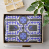 Blauw wit grijs Etnisch Boho Afrikaans stampatroon Tissuepapier (Geschenk)