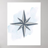 Blauw Wit Grijs Kompasroos Nautilsche Oceanen Them Poster (Voorkant)