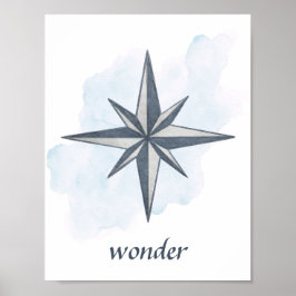 Blauw Wit Grijs Kompasroos Nautilus Oceaan Thema Poster