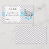 Blauw, Wit Grijs Olifant Baby shower Boek Raffle Informatiekaartje (Voorkant / Achterkant)