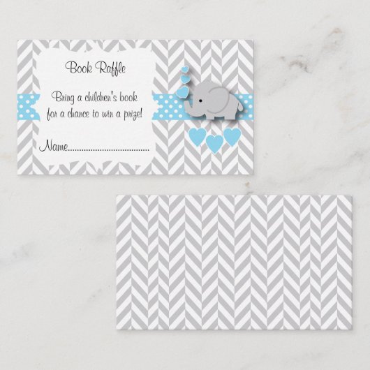 Blauw, Wit Grijs Olifant Baby shower Boek Raffle Informatiekaartje (Voorkant / Achterkant)